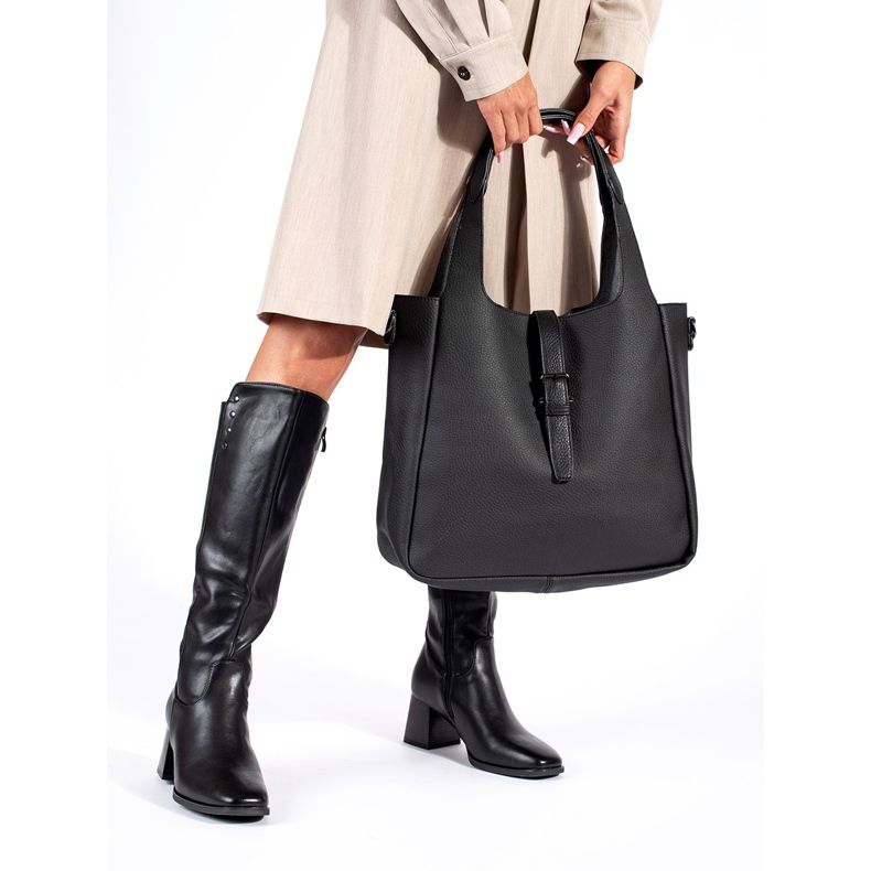 Schwarze Wildlederstiefel mit hohen Absätzen 1