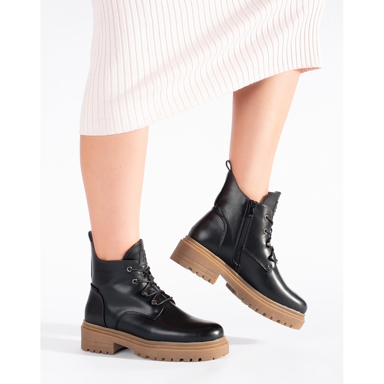 Schwarze Schnürstiefeletten mit beiger Sohle von Sergio Leone 1