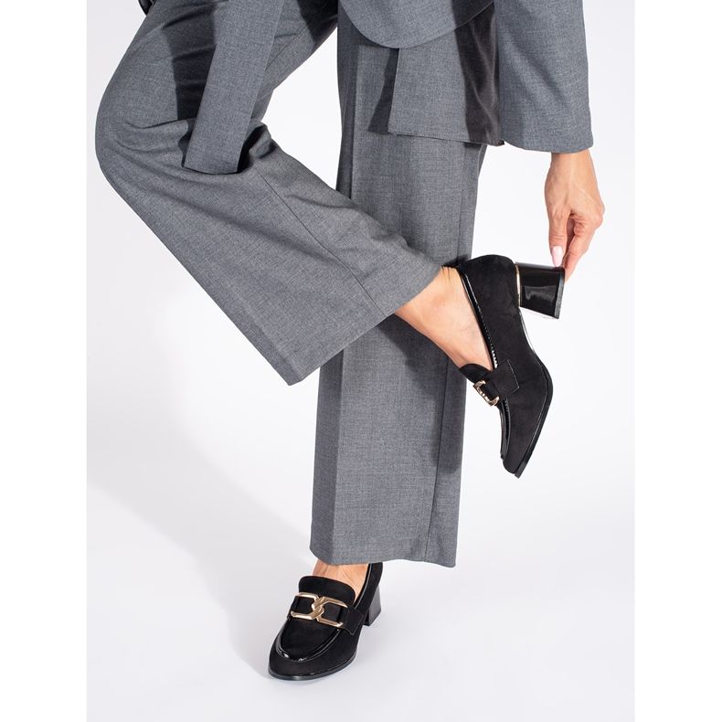 Damenschuhe aus Wildleder mit dickem Absatz schwarz 2