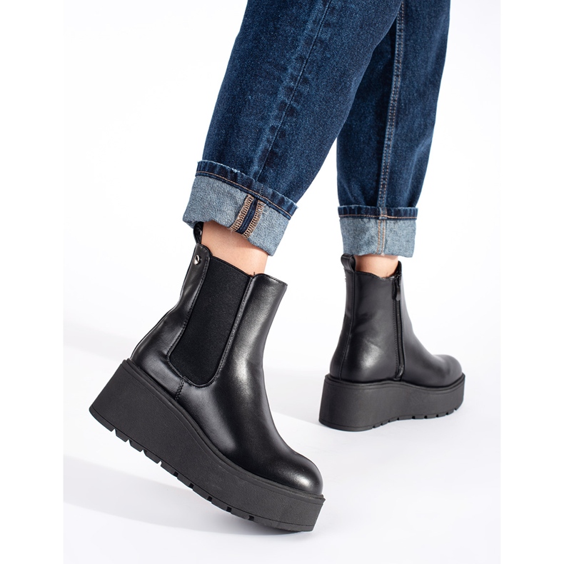 Seastar Schwarze Chelsea-Stiefel für Damen mit Keilabsatz 1