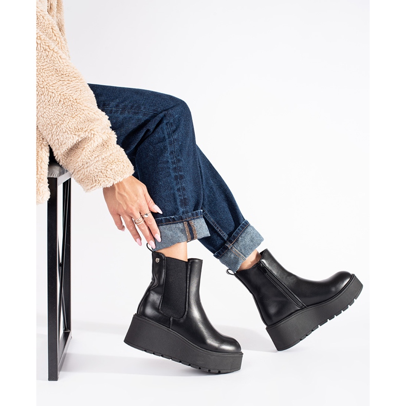 Seastar Schwarze Chelsea-Stiefel für Damen mit Keilabsatz 2