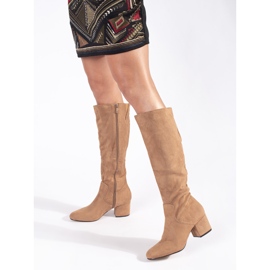 Damenstiefel mit hohen Absätzen aus beigem Wildleder 3