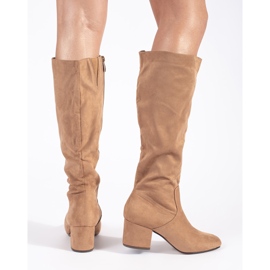 Damenstiefel mit hohen Absätzen aus beigem Wildleder 4