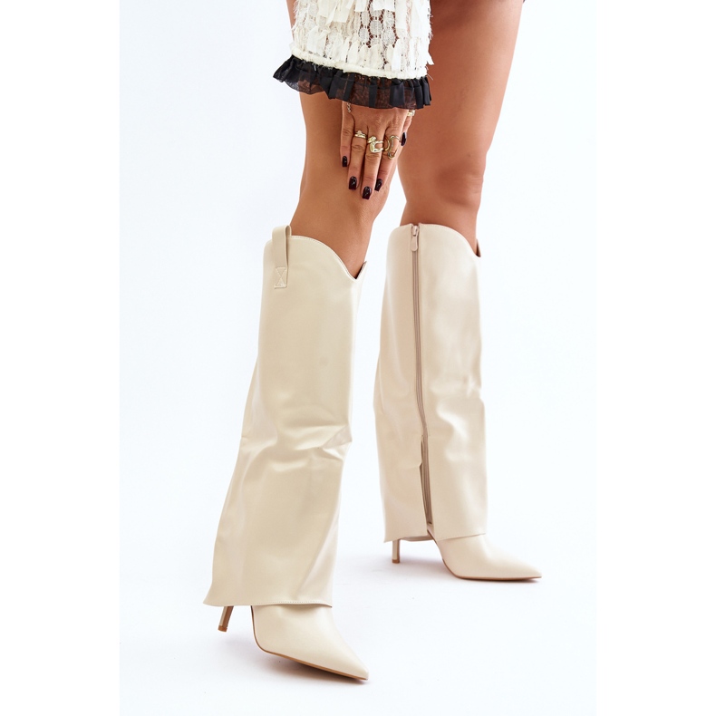 Hellbeige Bellinna-Stiefel mit hohem Absatz und umgeschlagenem Schaft 2