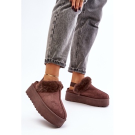 Damen-Plateauhausschuhe mit Fell, Braun Linaris 1