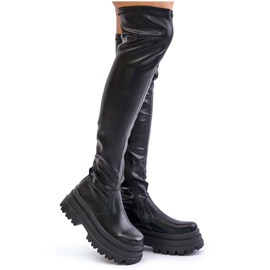 Overknee-Stiefel auf massivem Plateau, schwarz von Zinera 10