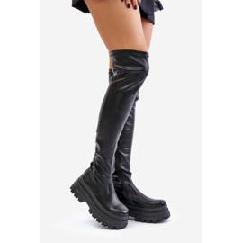 Overknee-Stiefel auf massivem Plateau, schwarz von Zinera 1