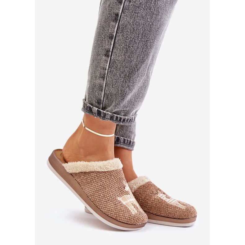 Damenhausschuhe mit Rentier und Fell Inblu CT000034 Beige 1