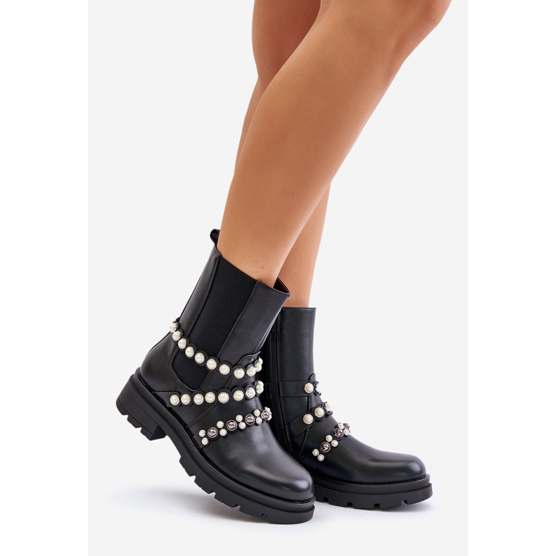 Damen-Chelsea-Stiefel mit Zierriemen, Black Sintitia schwarz 1