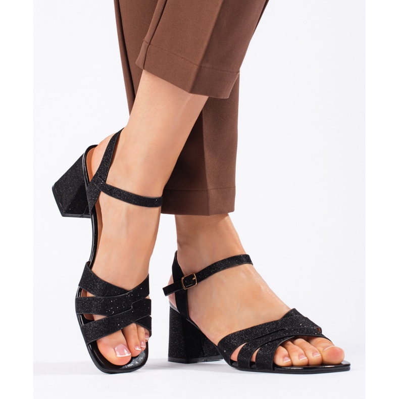 Schwarze Glitzer-Sandalen für Damen 1
