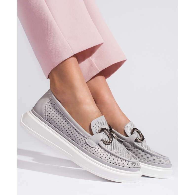 Goodin Graue durchbrochene Damenmokassins 1