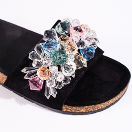 Schwarze Wildlederpantoffeln für Damen 2