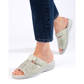 Durchbrochene Damen-Flip-Flops mit bequemem Keilabsatz grau 1