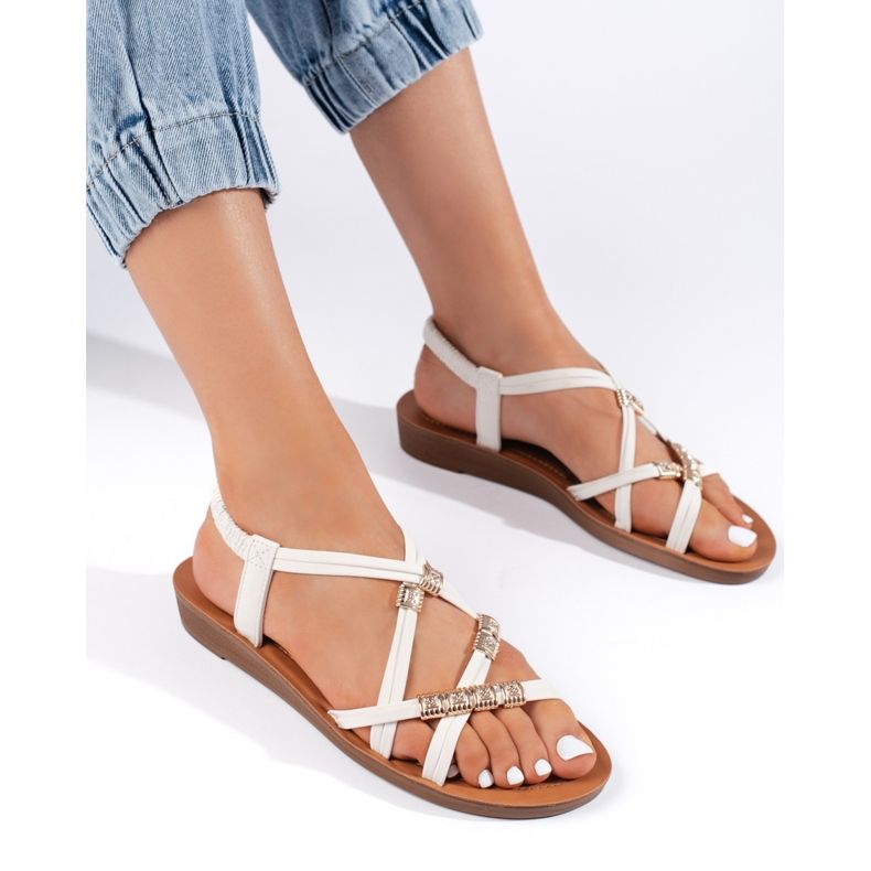 Weiße Slip-On-Sandalen mit verflochtenen Riemen 1