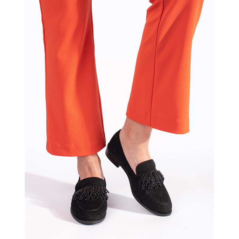 Damen-Mokassins aus Wildleder mit Perlen schwarz 1