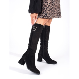 Goodin Schwarze Overknee-Stiefel für Damen aus Wildleder 1