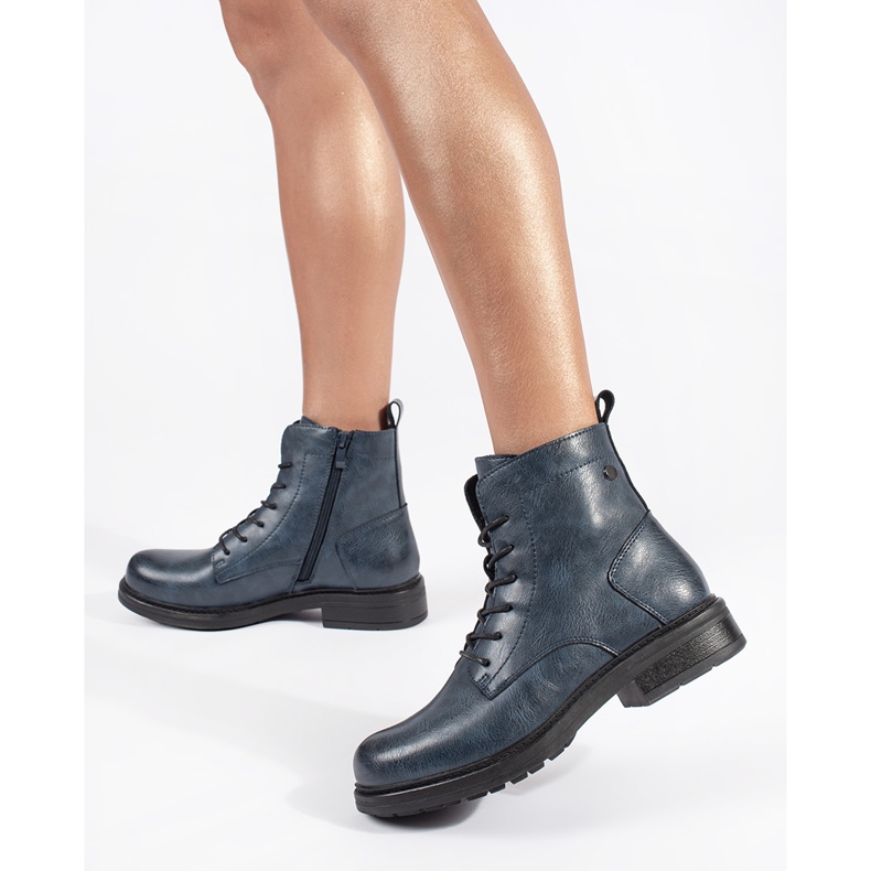 Marineblaue Damen-Schnürstiefeletten aus Leder von Sergio Leone 1