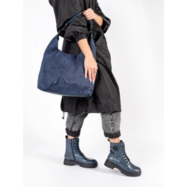 Marineblaue Damen-Schnürstiefeletten aus Leder auf der Sergio Leone-Plattform 1