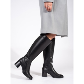 Schwarze, klassische Leder-Damenstiefel mit hohen Absätzen von Sergio Leone 1