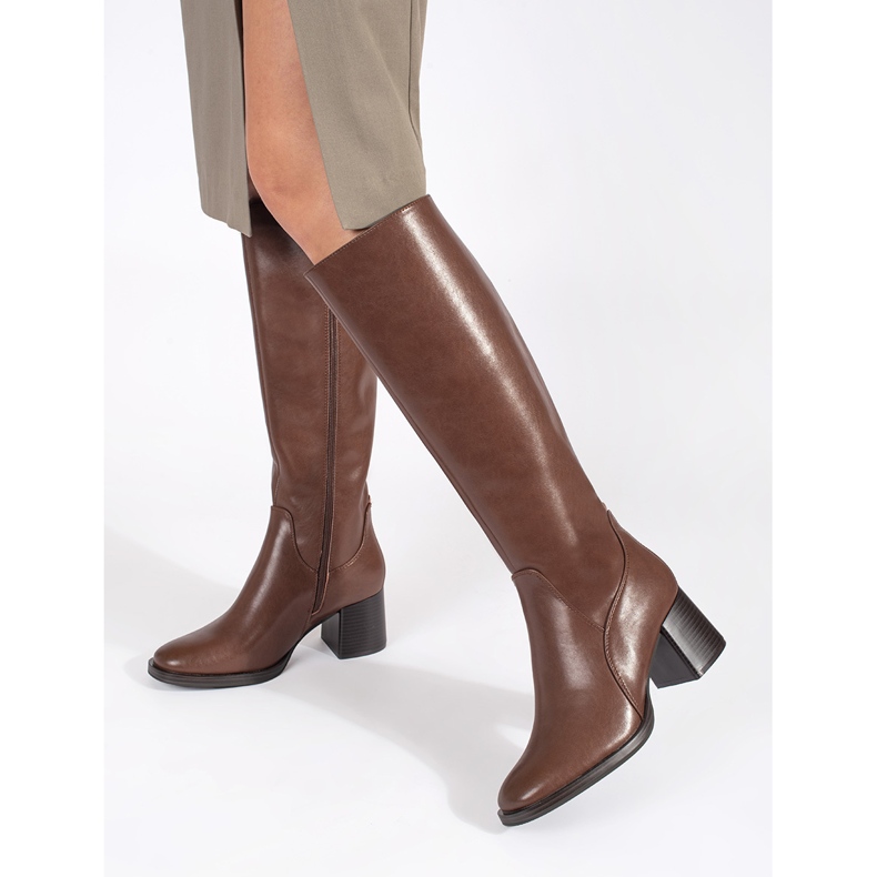 Braune klassische Lederstiefel mit hohen Absätzen für Damen von Sergio Leone 1