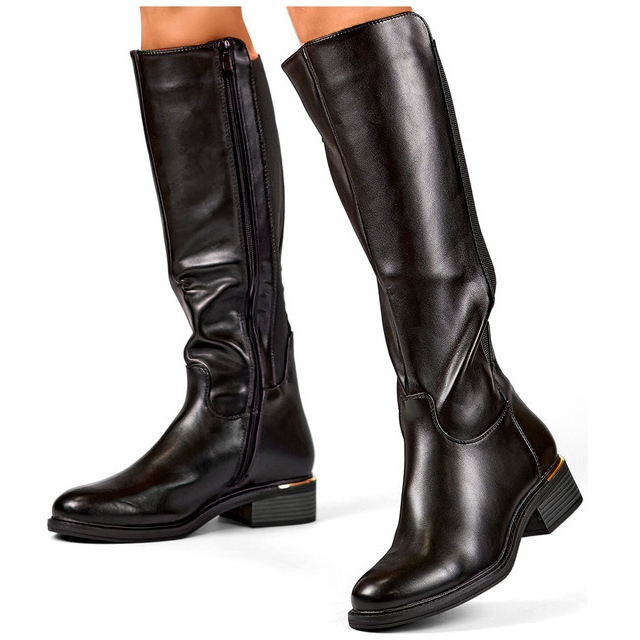 Schwarze Damenstiefel aus Faux-Wildleder für den Winter 2