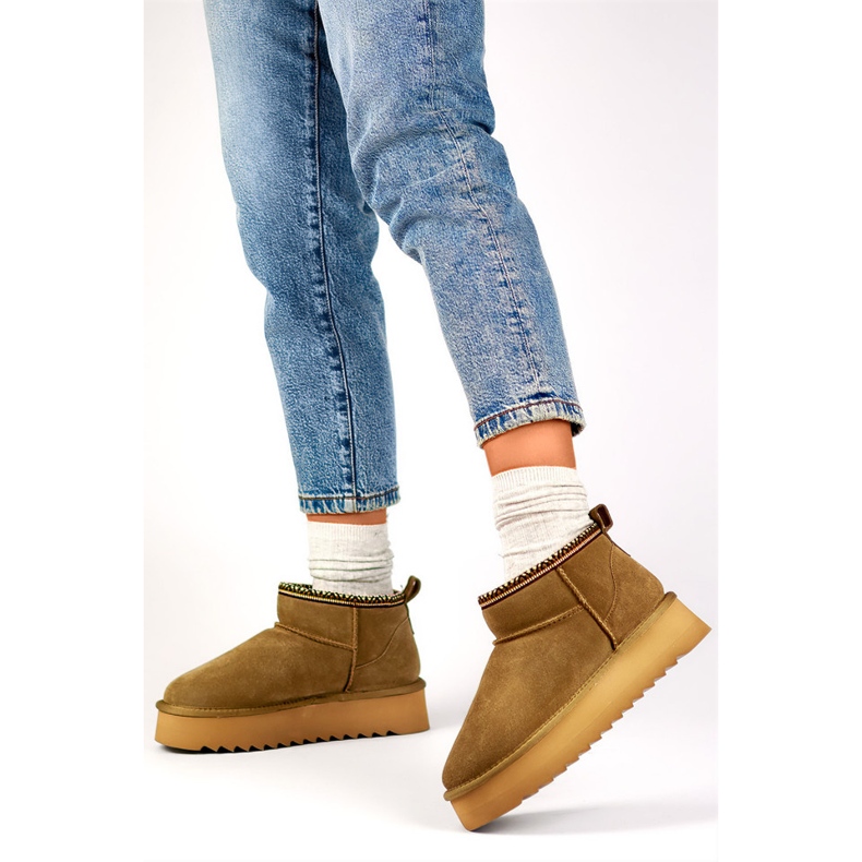 Damen-Schneestiefel aus Leder, isolierte Winterstiefel braun 1