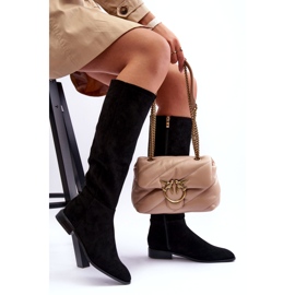 Wildleder-Stiefel mit flachem Absatz, Schwarz Eelin 1