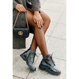 S.Barski Damen-Lackstiefel aus Leder, warm, mit Reißverschluss, D&amp;A LZ42-042, Dunkelgrün 1