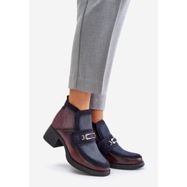 Leder-Damenstiefel auf massiven Absätzen mit Dekoration Maciejka 06747-23 Burgund-Marineblau rot 1