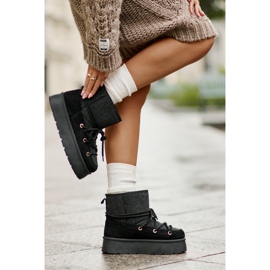 Schwarze Mavora-Schneestiefel mit Schnürung auf Plateau 2