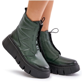 Zazoo 60472 Lederstiefeletten mit Plateau und Keilabsatz, dunkelgrün 11