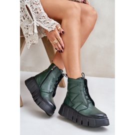 Zazoo 60472 Lederstiefeletten mit Plateau und Keilabsatz, dunkelgrün 9