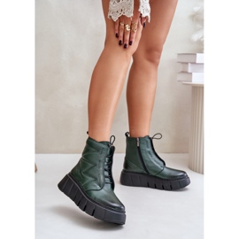 Zazoo 60472 Lederstiefeletten mit Plateau und Keilabsatz, dunkelgrün 3