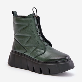 Zazoo 60472 Lederstiefeletten mit Plateau und Keilabsatz, dunkelgrün 5