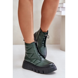 Zazoo 60472 Lederstiefeletten mit Plateau und Keilabsatz, dunkelgrün 4