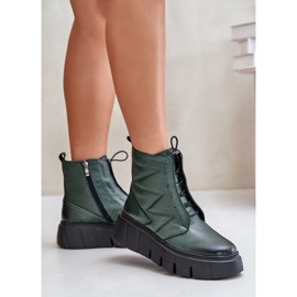 Zazoo 60472 Lederstiefeletten mit Plateau und Keilabsatz, dunkelgrün 6