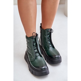 Zazoo 60472 Lederstiefeletten mit Plateau und Keilabsatz, dunkelgrün 7