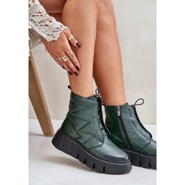 Zazoo 60472 Lederstiefeletten mit Plateau und Keilabsatz, dunkelgrün 10