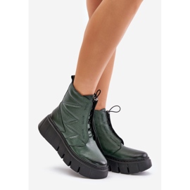 Zazoo 60472 Lederstiefeletten mit Plateau und Keilabsatz, dunkelgrün 1