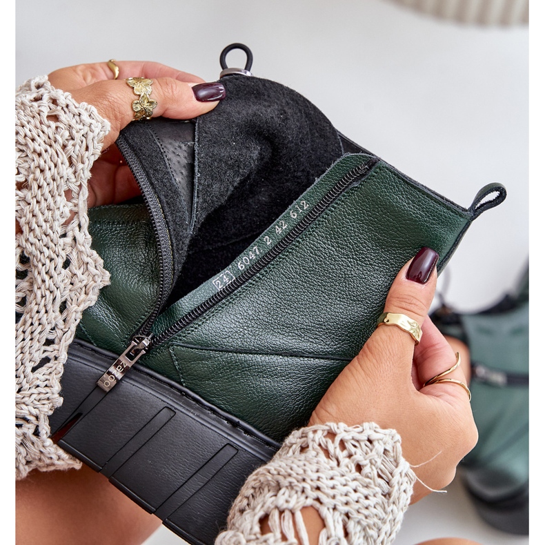 Zazoo 60472 Lederstiefeletten mit Plateau und Keilabsatz, dunkelgrün 2