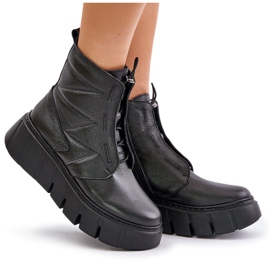 Zazoo 60472 Lederstiefel mit Plateau und Keilabsatz Schwarz 10