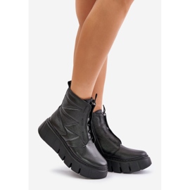 Zazoo 60472 Lederstiefel mit Plateau und Keilabsatz Schwarz 1