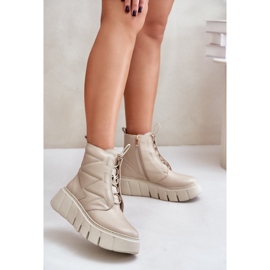 Zazoo 60472 Lederstiefeletten auf Plateau und Keilabsatz, Beige 2