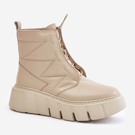 Zazoo 60472 Lederstiefeletten auf Plateau und Keilabsatz, Beige 4
