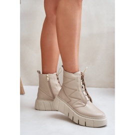 Zazoo 60472 Lederstiefeletten auf Plateau und Keilabsatz, Beige 5