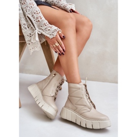 Zazoo 60472 Lederstiefeletten auf Plateau und Keilabsatz, Beige 6