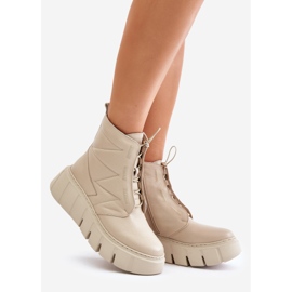 Zazoo 60472 Lederstiefeletten auf Plateau und Keilabsatz, Beige 1
