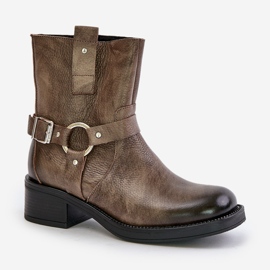Zazoo 60480 Lederstiefel mit niedrigem Absatz, warmes Braun-Grau 4