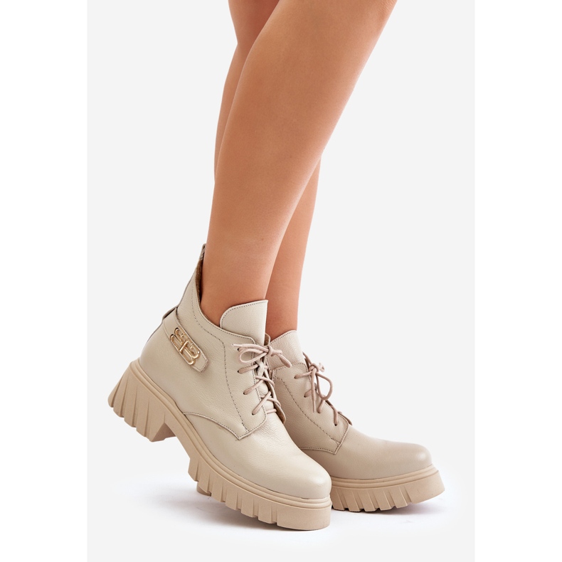 Zazoo 60483 Damen-Leder-Low-Top-Stiefel, warmes Beige 1