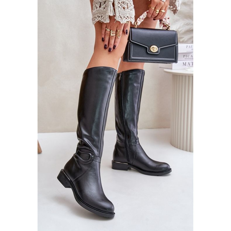 Zazoo 70140 Damen-Overknee-Wärmestiefel aus Leder, Schwarz 2